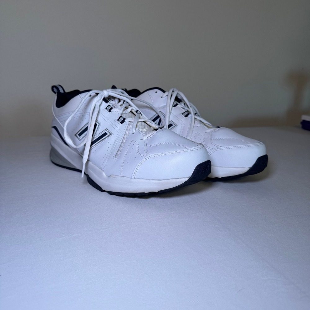 New Balance 608 v5 Mens Training Shoes White Navy Leather Dad Shoes Size 12